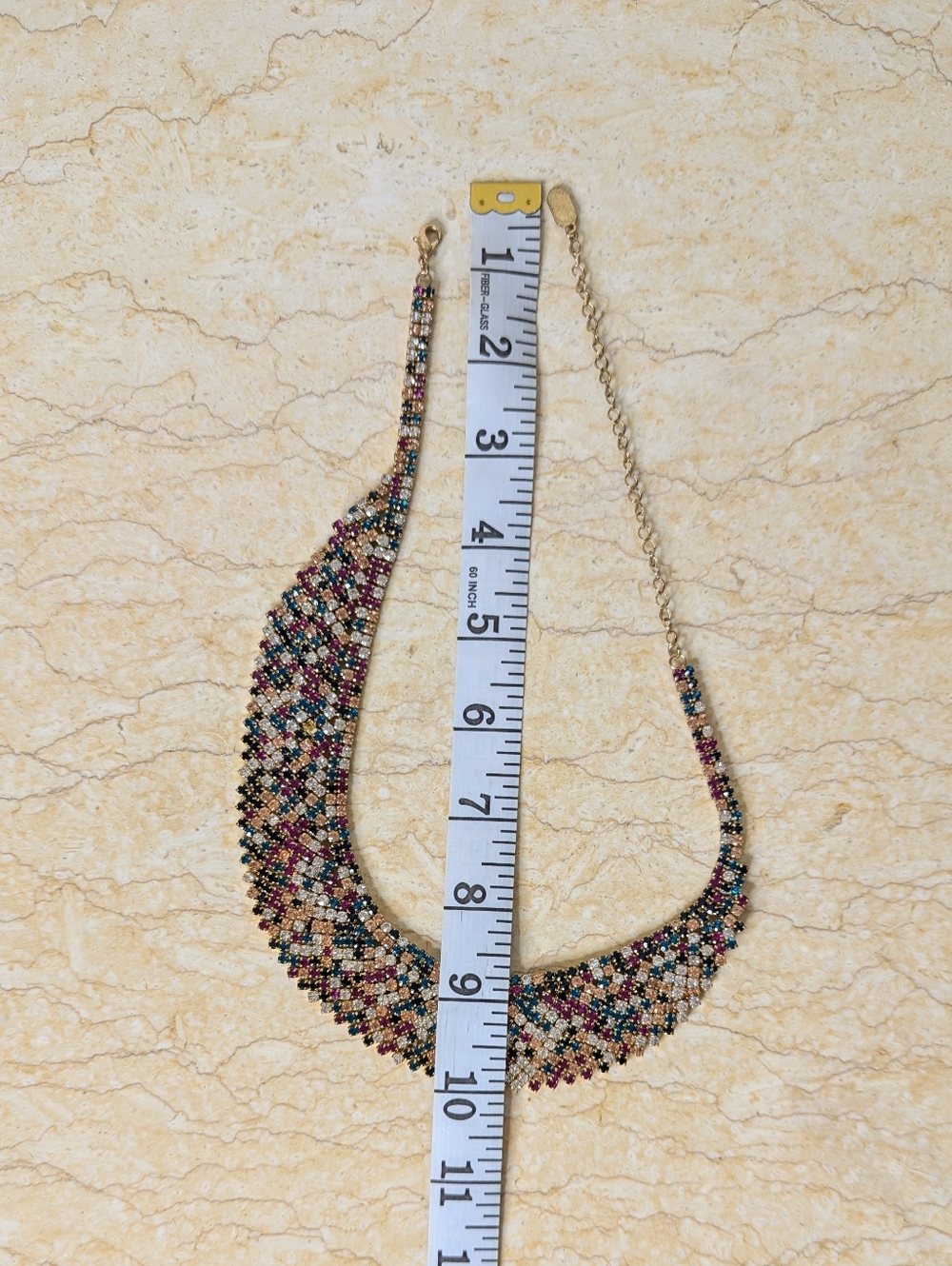 Vintage Natasha Couture Multi Color Rhinestone Gold Tone Bib Statement Necklace - Picture 7 of 8